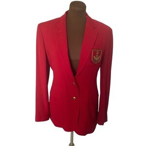 Lauren Ralph Lauren Womens 6 Blazer Red Crest Crown Gold Worsted Wool Jacket VTG
